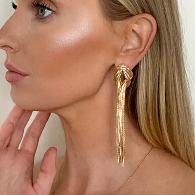 Nicholls Knot Tassel Drop Earrings-Gold - Infinity Raine