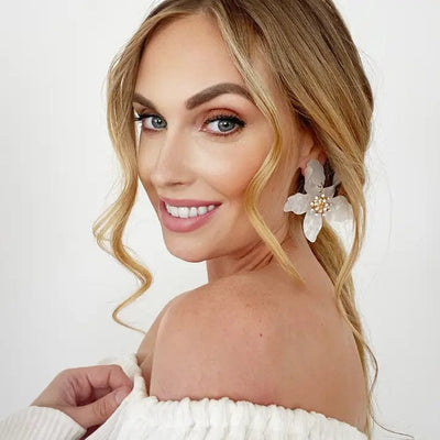 Nicholls Romantic Flower Earrings-White - Infinity Raine