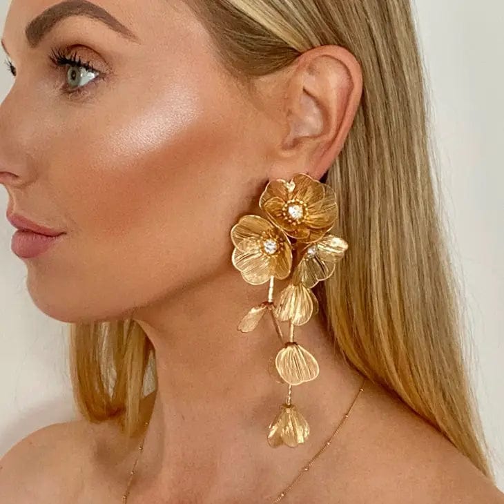 Nicholls Waterfall Flower Drop Earrings-Gold - Infinity Raine