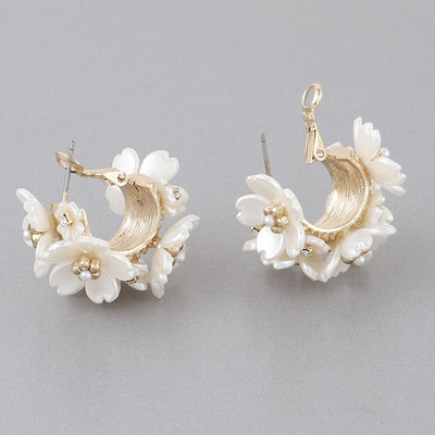 Pearl Flower Detailed Hoops-Gold - Infinity Raine