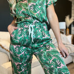 Hello Mello Satin Beauty Sleep Pajama Pants-Pink Palm - Infinity Raine