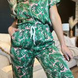 Hello Mello Satin Beauty Sleep Pajama Pants-Pink Palm - Infinity Raine