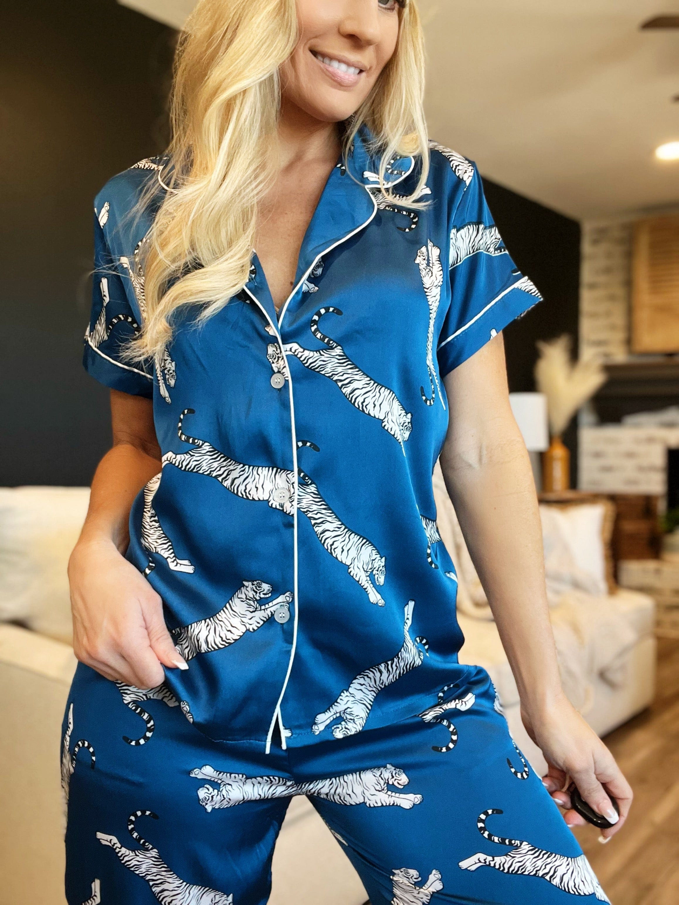 Hello Mello Beauty Sleep Satin Pajama Top-Sleep Easy Tiger - Infinity Raine