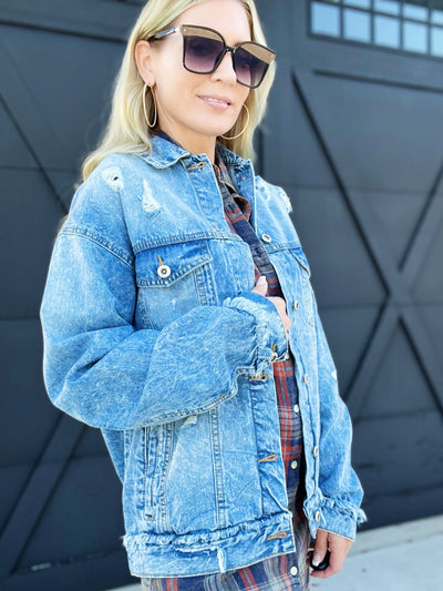 Oversized Denim Jacket-Medium Wash - Infinity Raine