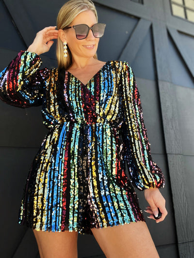 Sequin Wrap Romper-Multicolored - Infinity Raine