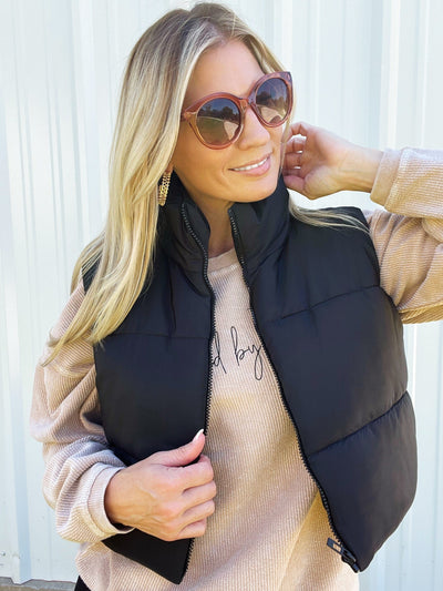 Padded Cropped Vest-Black - Infinity Raine