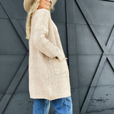 Solid Open Front Cardigan With Pockets-Khaki - Infinity Raine
