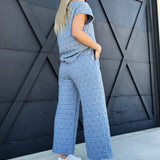 Quilted Wide Leg Pants Set-Teal - Infinity Raine