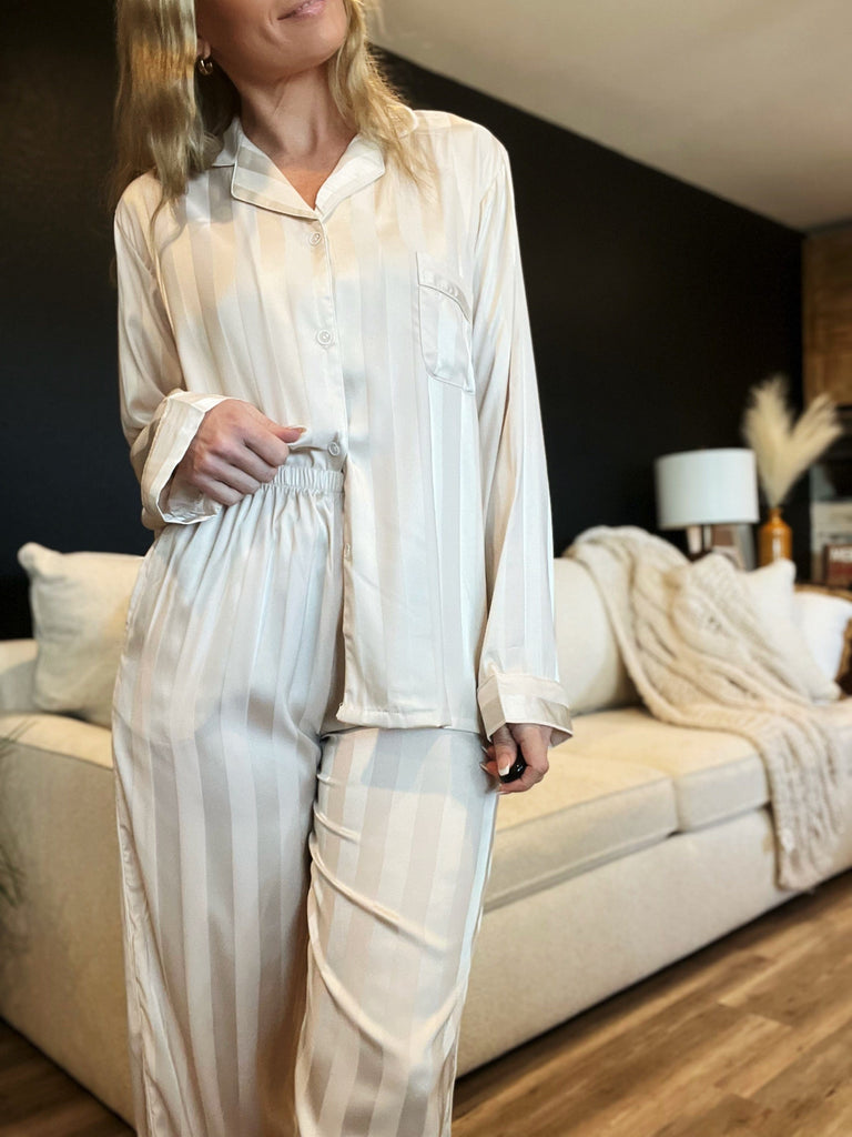 Cream satin pajama set online