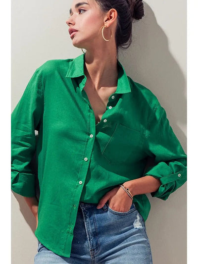 Front Button Full Closure Long Sleeve-Green - Infinity Raine