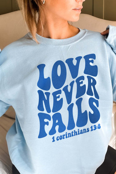 Love Never Fails Sweatshirt-Blue - Infinity Raine