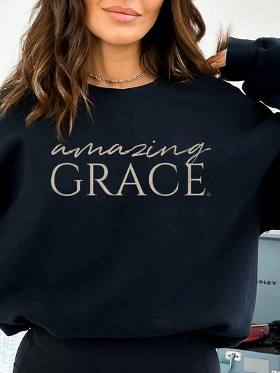 Amazing Grace Graphic Sweatshirt-Black - Infinity Raine