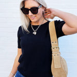 FAIRE Tops - Sweaters Short Sleeve Crew Neck Sweater In Black