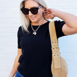 FAIRE Tops - Sweaters Short Sleeve Crew Neck Sweater In Black