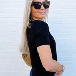 FAIRE Tops - Sweaters Short Sleeve Crew Neck Sweater In Black