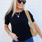 FAIRE Tops - Sweaters Short Sleeve Crew Neck Sweater In Black