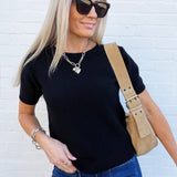 FAIRE Tops - Sweaters Short Sleeve Crew Neck Sweater In Black