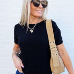 FAIRE Tops - Sweaters Short Sleeve Crew Neck Sweater In Black