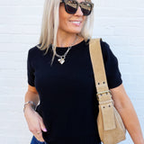 FAIRE Tops - Sweaters Short Sleeve Crew Neck Sweater In Black