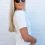 FAIRE Tops - Sweaters Short Sleeve Crew Neck Sweater In Off White