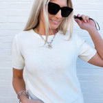 FAIRE Tops - Sweaters Short Sleeve Crew Neck Sweater In Off White