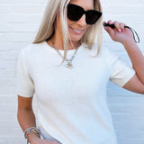 FAIRE Tops - Sweaters Short Sleeve Crew Neck Sweater In Off White