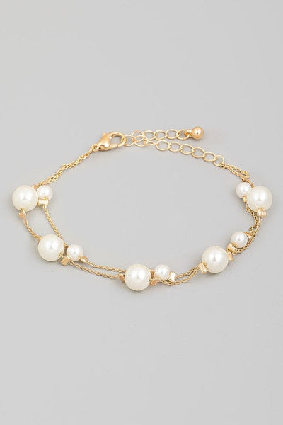 Dainty Chain Pearl Bead Bracelet-Gold - Infinity Raine