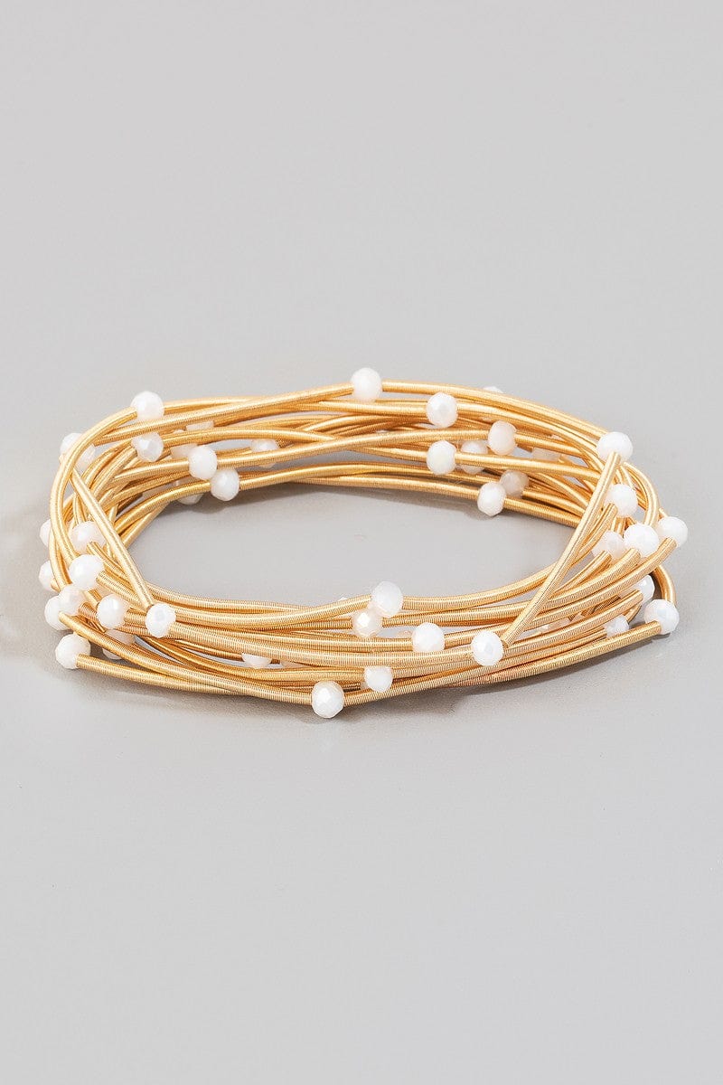 fame accessories Jewelry - Bracelets Multi Strand Stretch Bracelets In White and Gold