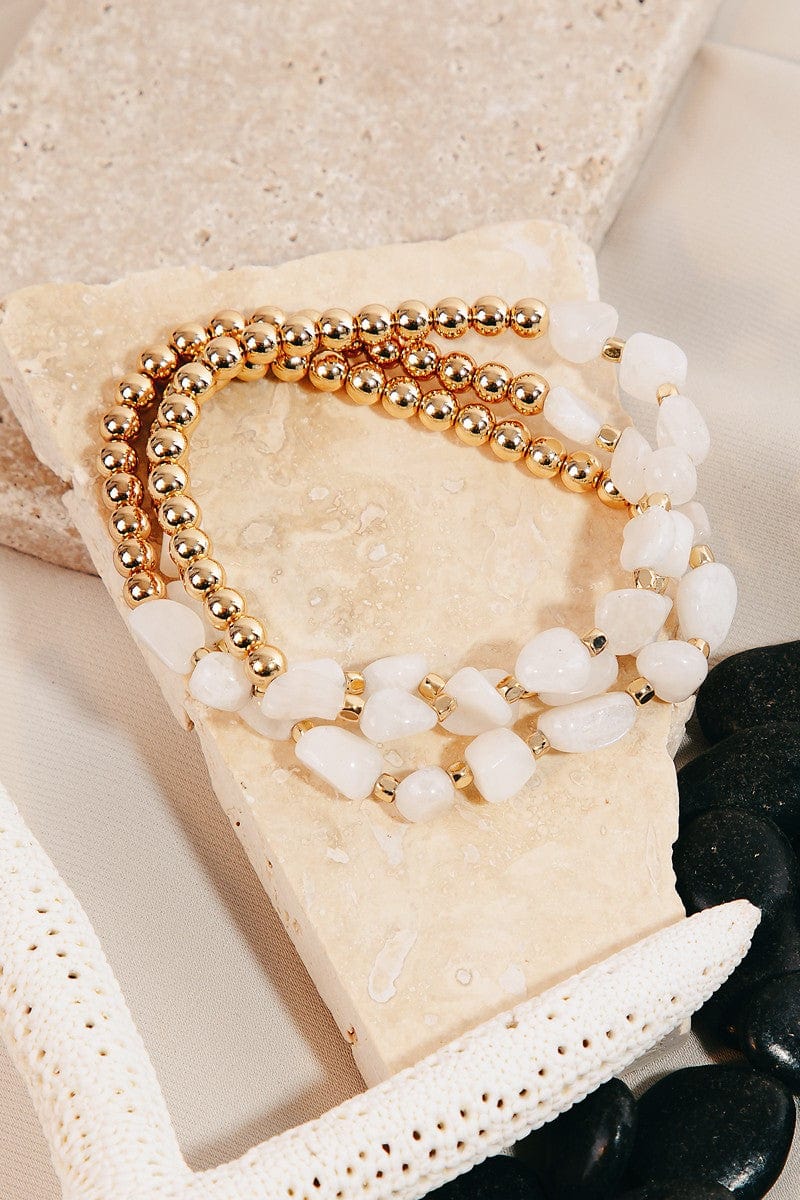 fame accessories Jewelry - Bracelets Stone And Metallic Beaded Bracelet Set In White
