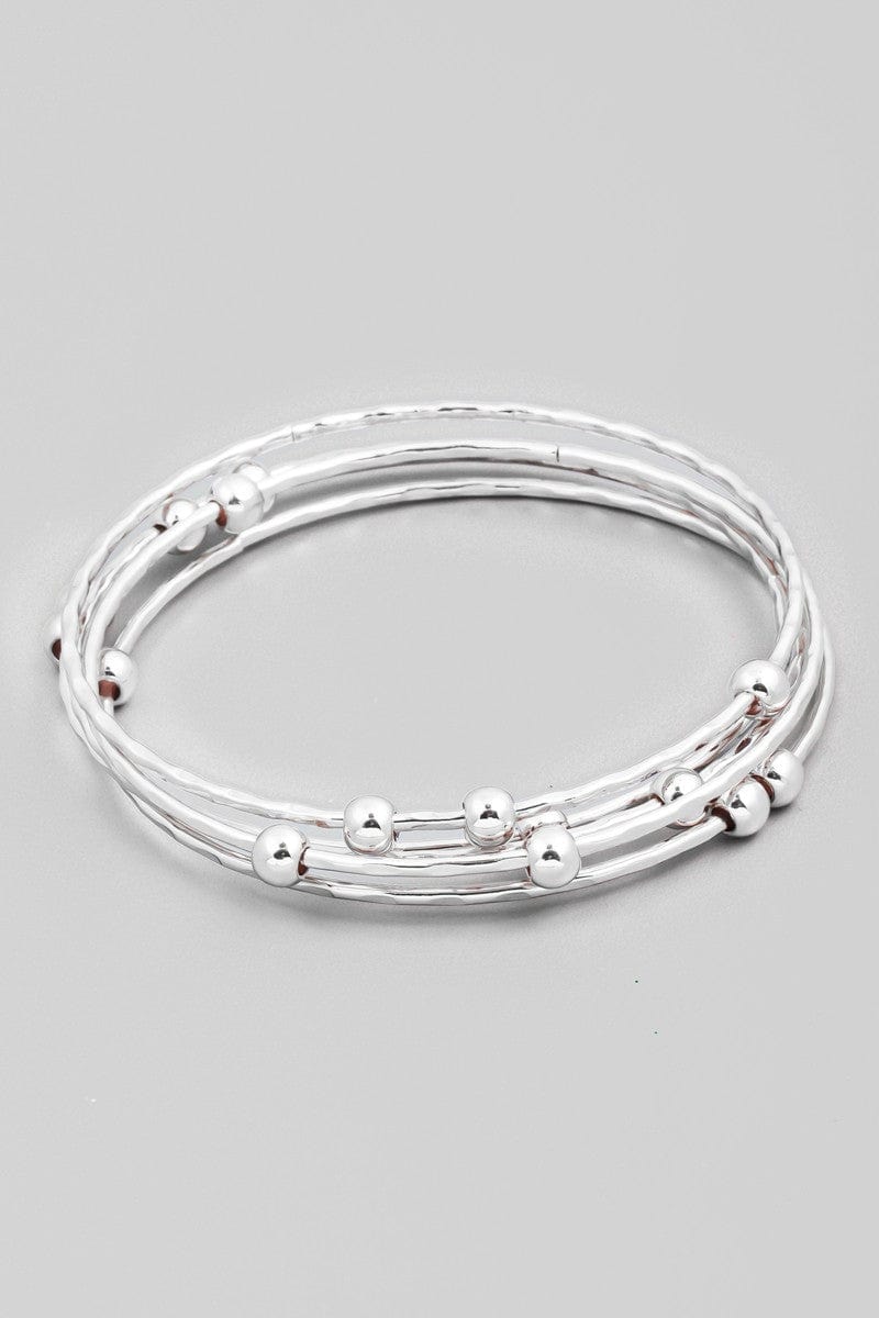 Thin Metallic Bangle Bracelet Set In Silver - Infinity Raine