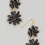 Beaded Flower Chain Dangle Earrings In Black - Infinity Raine