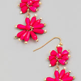Beaded Flower Chain Dangle Earrings In Hot Pink - Infinity Raine
