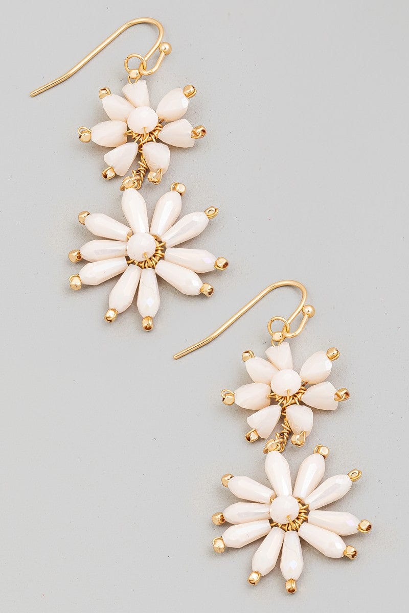 fame accessories Jewelry - Earrings Beaded Flower Chain Dangle Earrings In Ivory