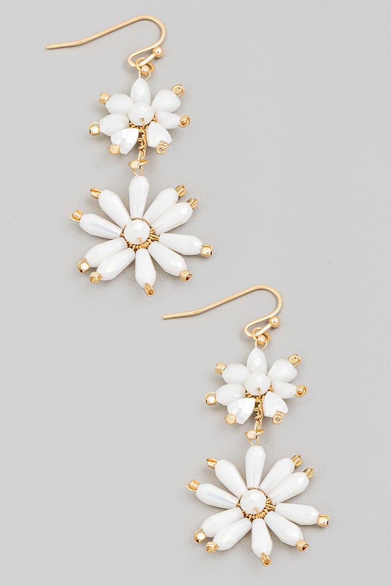 fame accessories Jewelry - Earrings Beaded Flower Chain Dangle Earrings In White