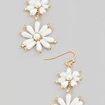 Beaded Flower Chain Dangle Earrings In White - Infinity Raine