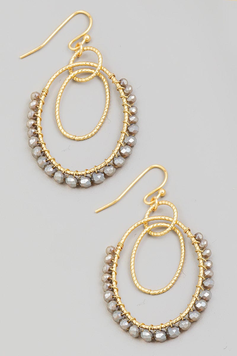 fame accessories Jewelry - Earrings Double Round Drop Glass Bead Earrings In Grey