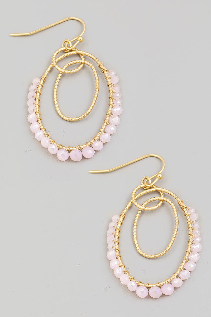 fame accessories Jewelry - Earrings Double Round Drop Glass Bead Earrings In Pink