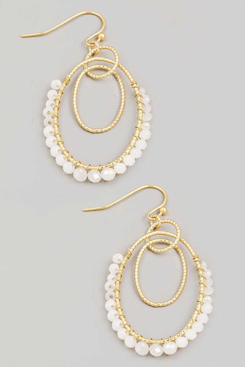 Double Round Drop Glass Bead Earrings In White - Infinity Raine