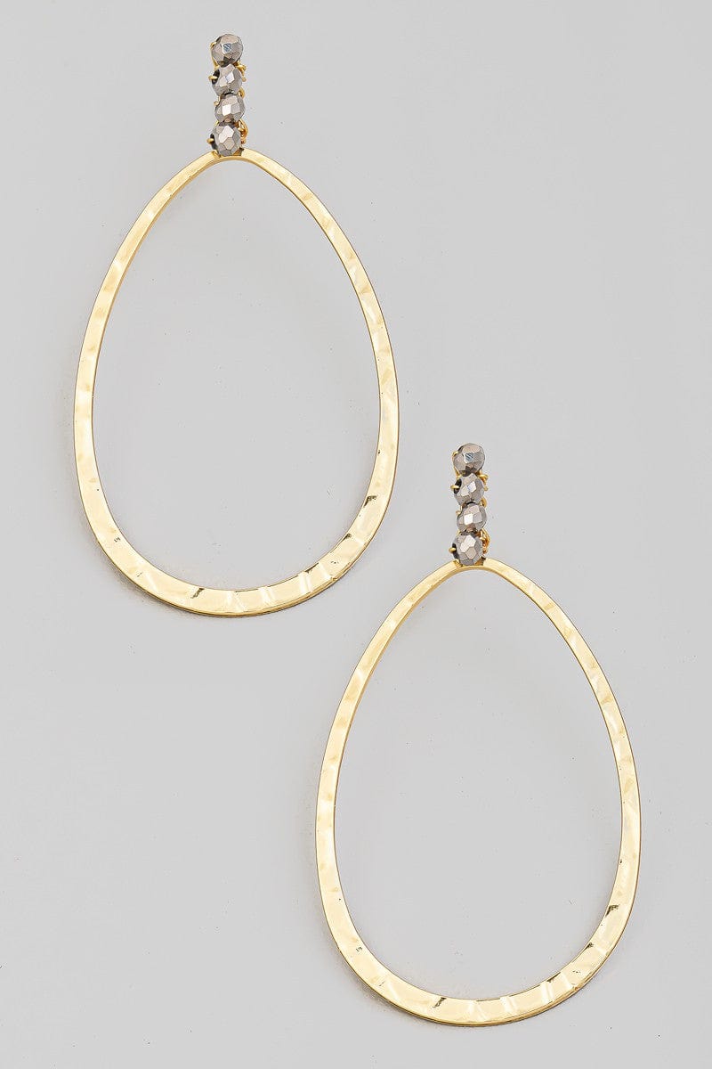 fame accessories Jewelry - Earrings Hammered Oval Drop Earrings In Gold and Grey