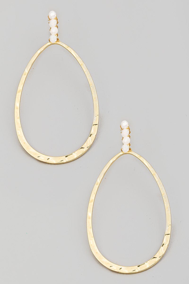 fame accessories Jewelry - Earrings Hammered Oval Drop Earrings In Gold and White