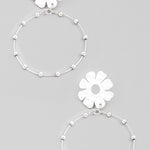 Metallic Floral Stud Hoop Drop Earrings In Silver - Infinity Raine