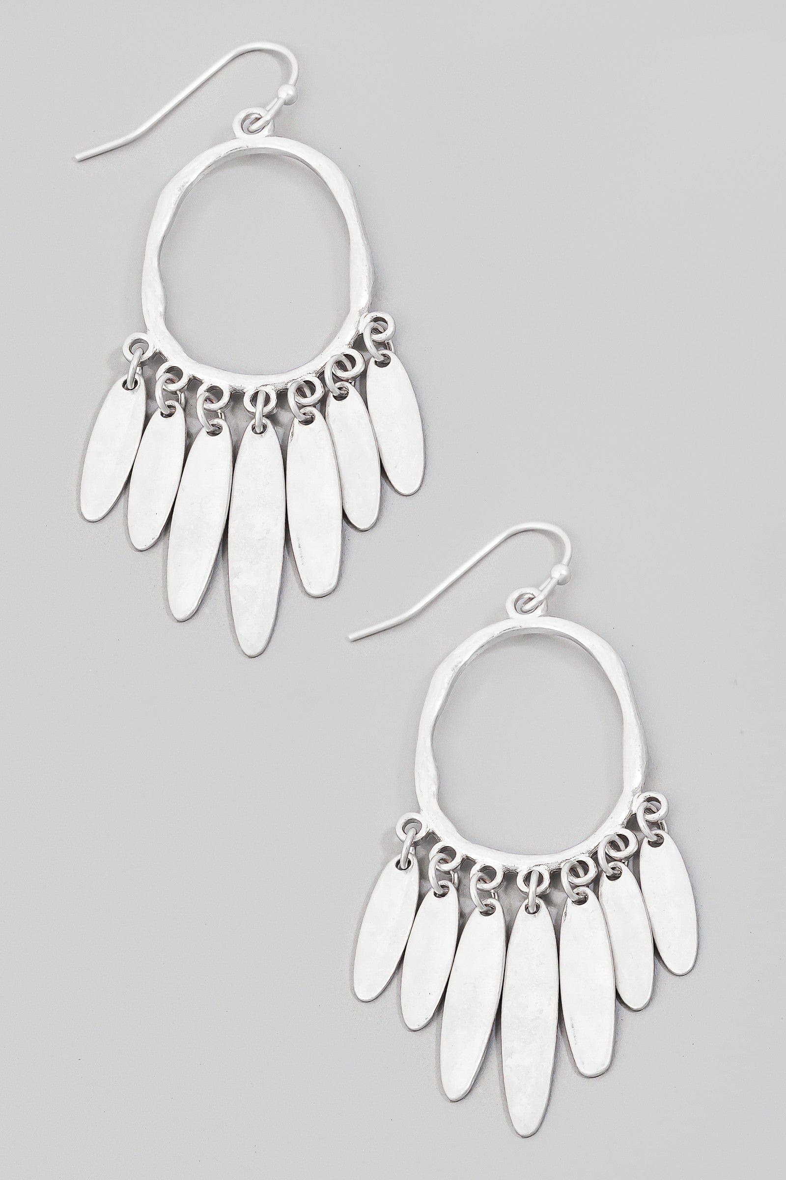 Metallic Hammered Fringe Hoop Drop Earrings In Silver - Infinity Raine