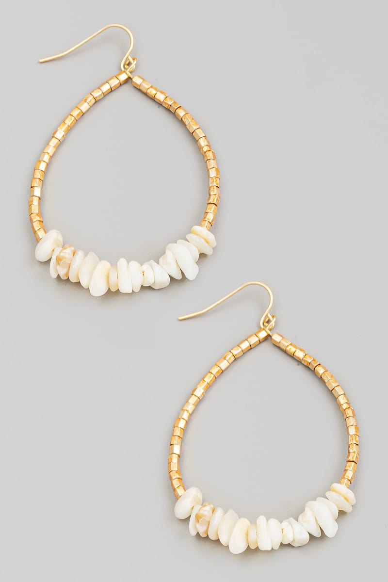 fame accessories Jewelry - Earrings Pebble Stone Beaded Tear Dangle Earrings In Gold