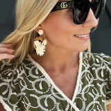 Raffia Flower Braided Hoop Drop Earrings In Ivory - Infinity Raine
