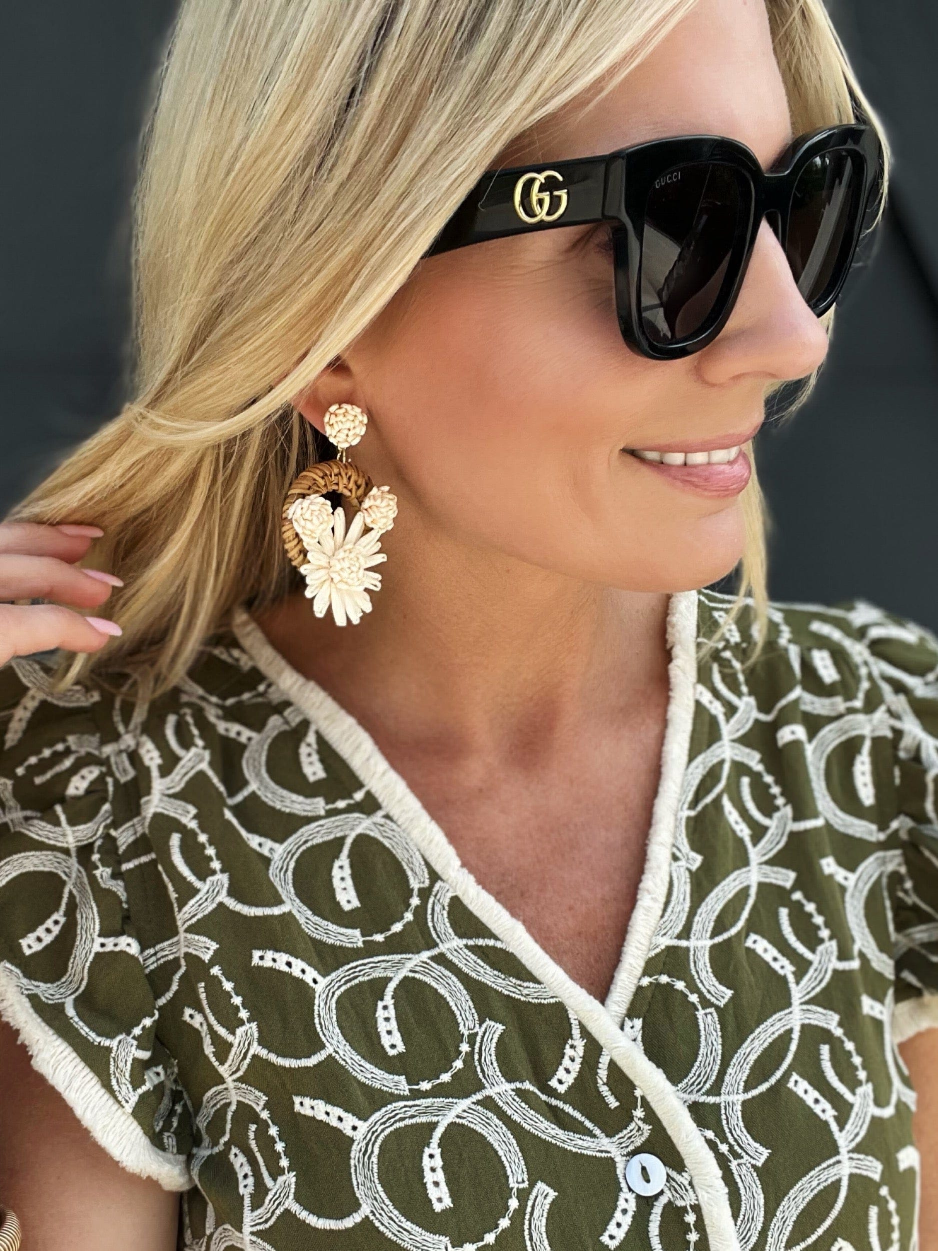 fame accessories Jewelry - Earrings Raffia Flower Braided Hoop Drop Earrings In Ivory 04560630
