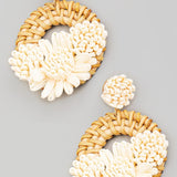Raffia Flower Braided Hoop Drop Earrings In Ivory - Infinity Raine