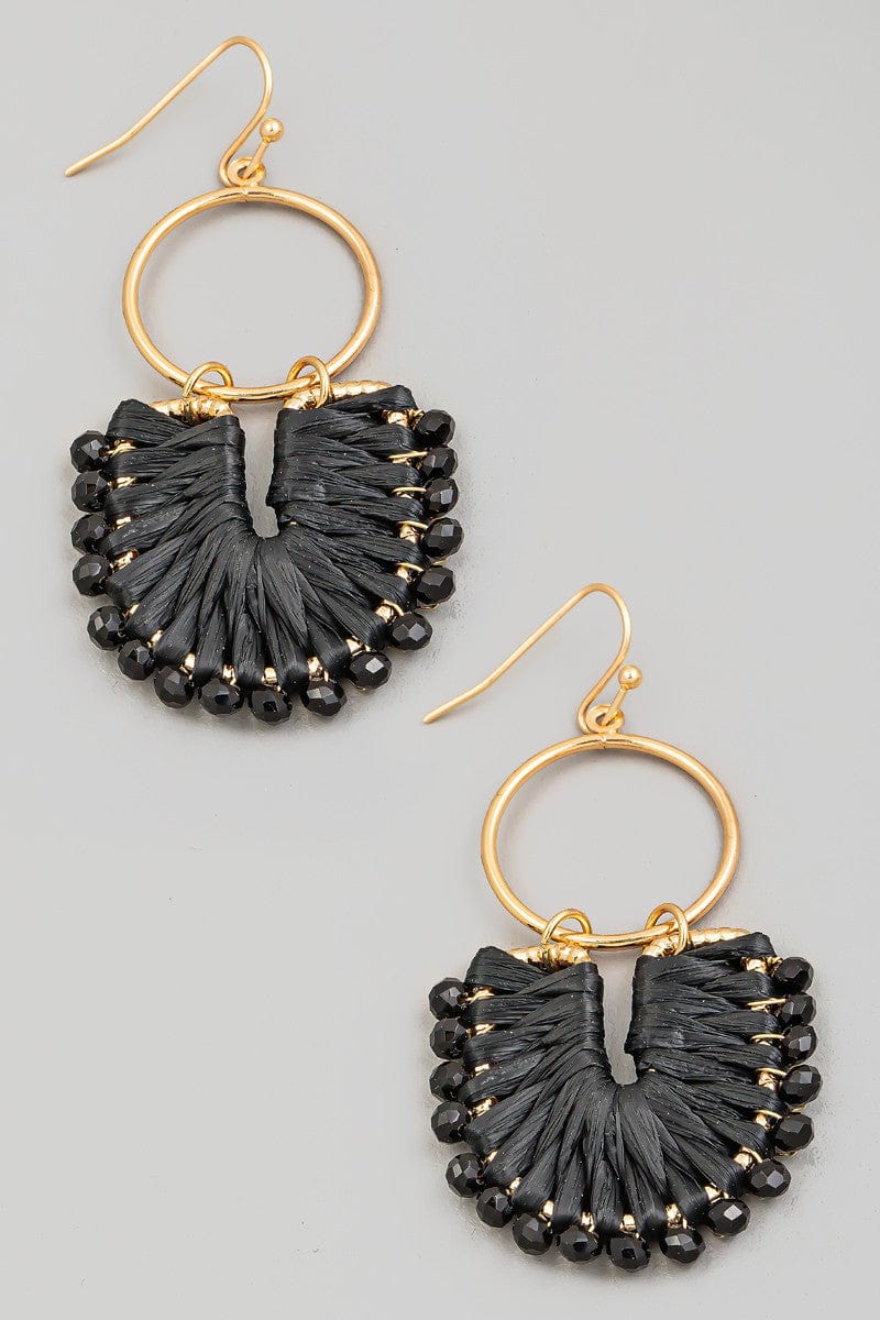 fame accessories Jewelry - Earrings Raffia Wrapped U Hoop Dangle Earrings In Black