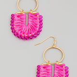 Raffia Wrapped U Hoop Dangle Earrings In Pink - Infinity Raine