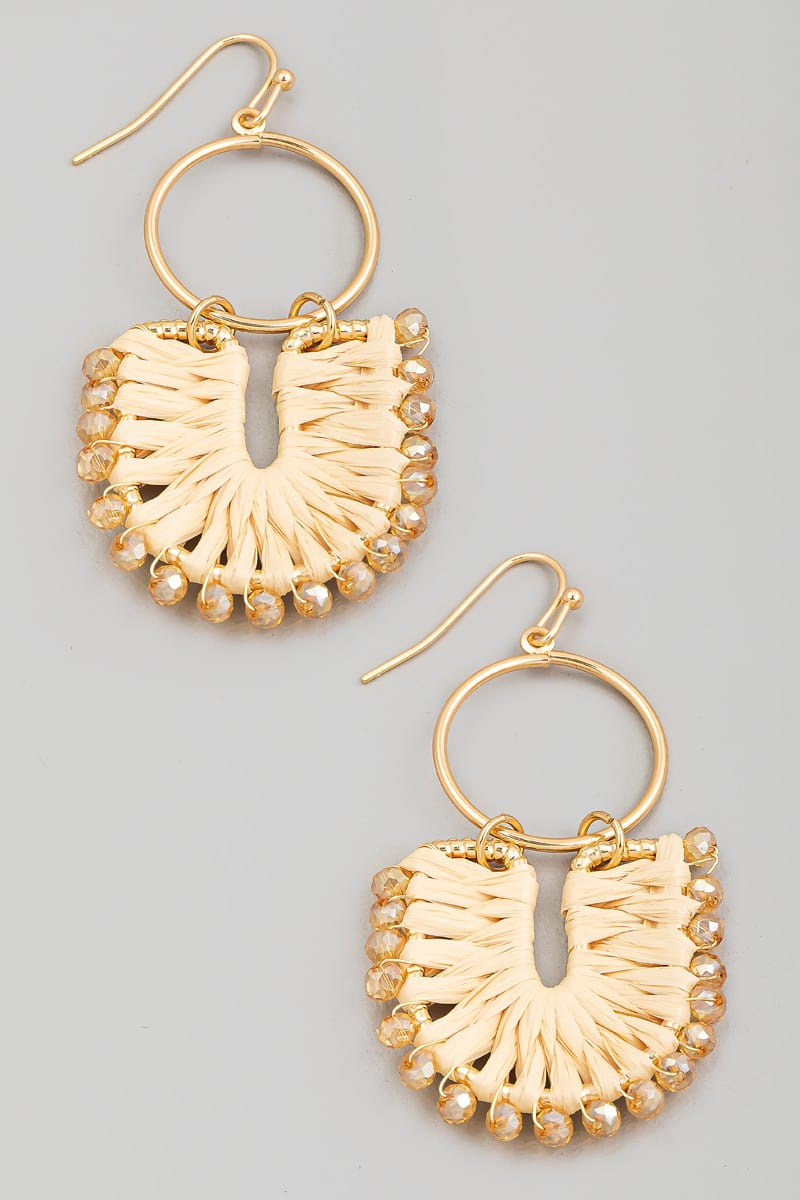 fame accessories Jewelry - Earrings Raffia Wrapped U Hoop Dangle Earrings In Tan