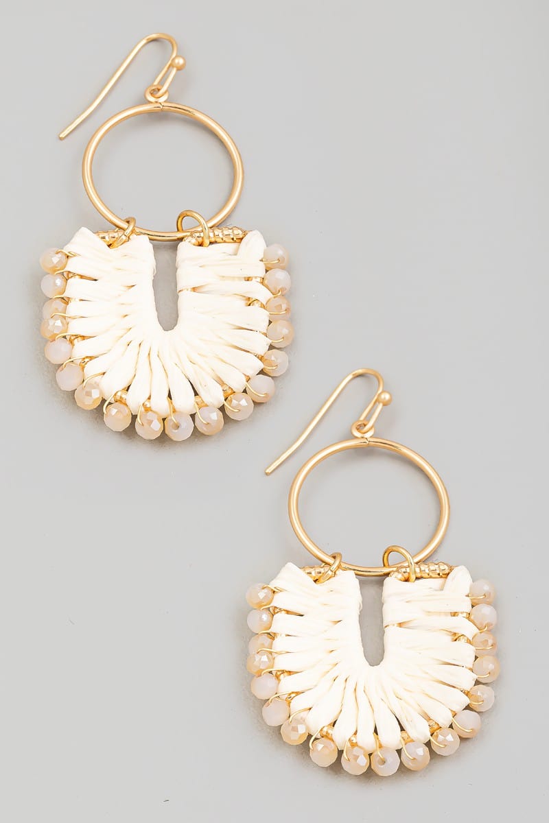 fame accessories Jewelry - Earrings Copy of Raffia Wrapped U Hoop Dangle Earrings In White